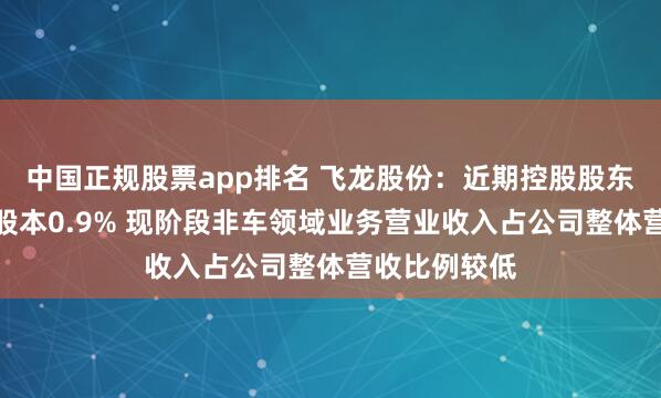 中国正规股票app排名 飞龙股份：近期控股股东减持公司总股本0.9% 现阶段非车领域业务营业收入占公司整体营收比例较低